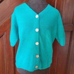 Appleseeds Womens Cotton Knit Turquoise Cardigan Sweater Button Closure Size L N